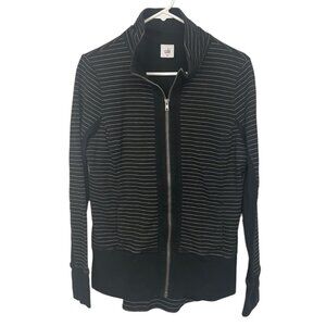 Black Grey Stripe Zip Front Track Jacket, # 3378, Medium